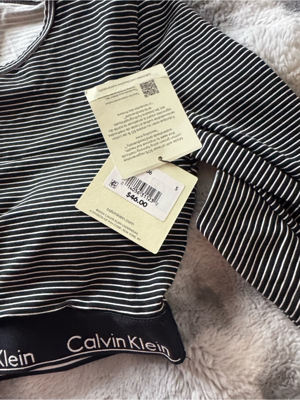 Calvin Klein Black & White Striped Long Sleeve Cropped Tee